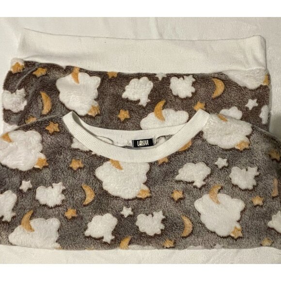 Fluffy Fleece Cloud & Moon Pattern Sweatshirt - Picture 5 of 8
